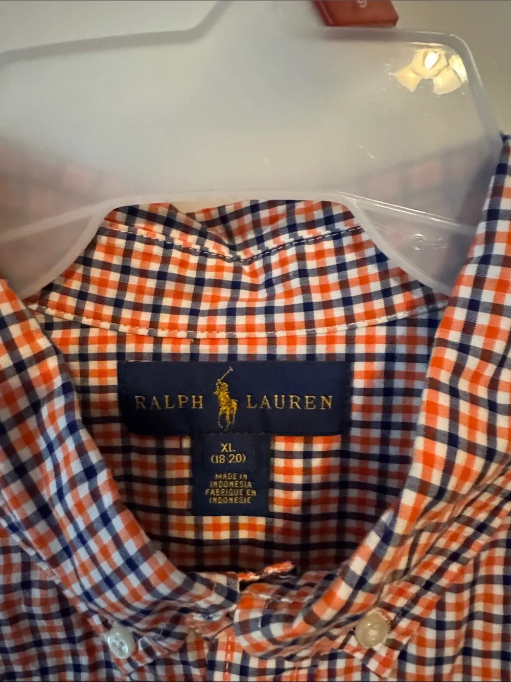Ralph Lauren Boys Navy and Orange Small Check Button-Down Shirt